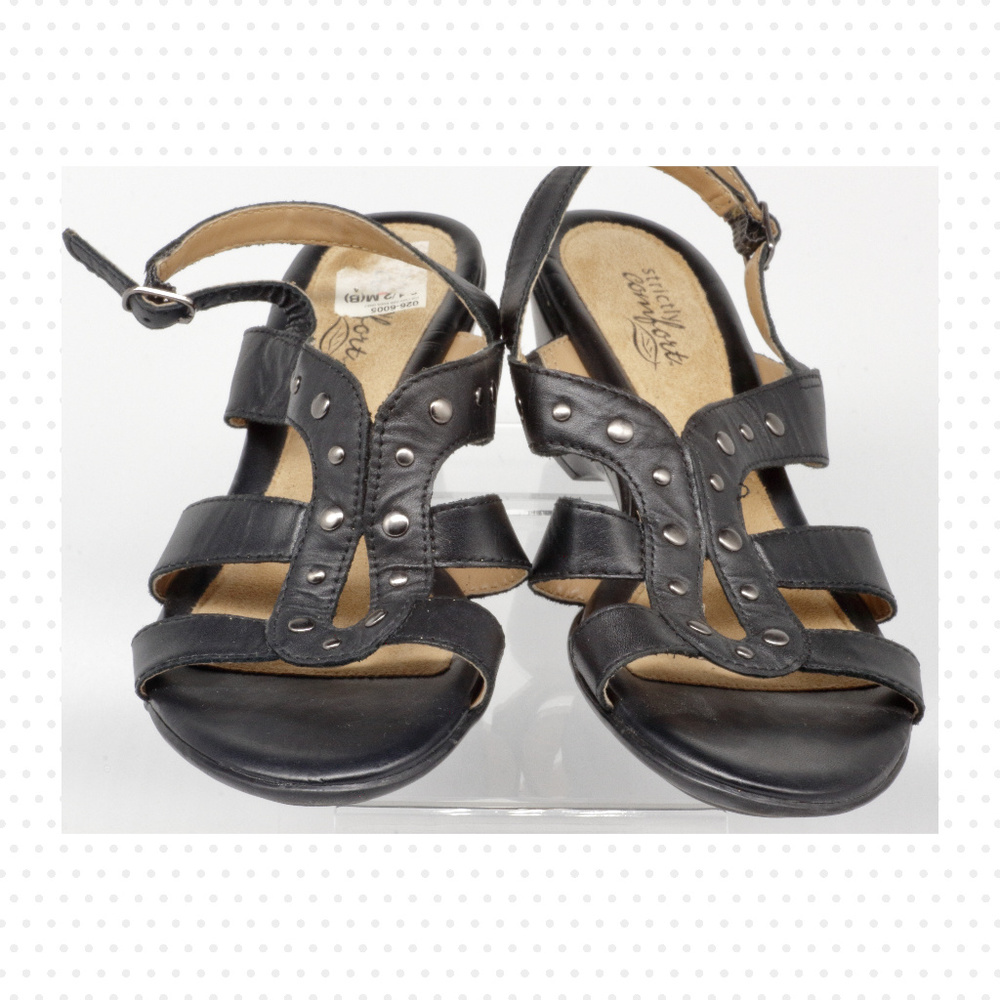 Strictly Comfort Leather Straps Block Heel Sandals
